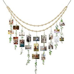 Tedasriyc Wooden Photo Frame with Clothespins Artificial Plant Multi Photo Frame Hanging Multiple Wall Pictures