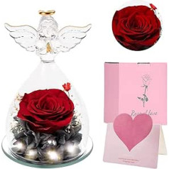 EZGETOP Eternal Rose Dome Glass Angel, Eternal Real Rose Angel, Preserved Rose, Birthday Gift for Her, Valentine's Day, Mother's Day