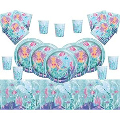 Magic Mermaid Party Supplies Children's Birthday Party Tableware Kit 16 Guests Under the Sea Party Mermaid Plates Cup Napkins Tablecloth