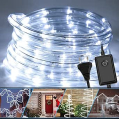 Jopassy LED Rope Light for Outdoor Use, 40 m LED Rope Light with 8 Light Modes, Light Tubes, Waterproof, Fairy Lights for Garden Decoration, LED Hose, Cold White