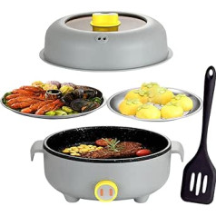 ‎Rhd RHD Electric Hot Pot 2.2 L with 2 Steamers, Portable Non-Stick Frying Pan, Portable Travel Cooker for Roasting/Ramen/Fondue/Soup for Dormitory/Camping/Home, Dual Power Control, Overheating Protection