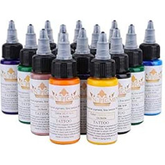 Salmue 14 Colours Tattoo Ink Set, Professional Semi Permanent Tattoo Inks Set, Durable Eyeliner Lip Eyebrow Tattoo Pigment Body Art Ink Set