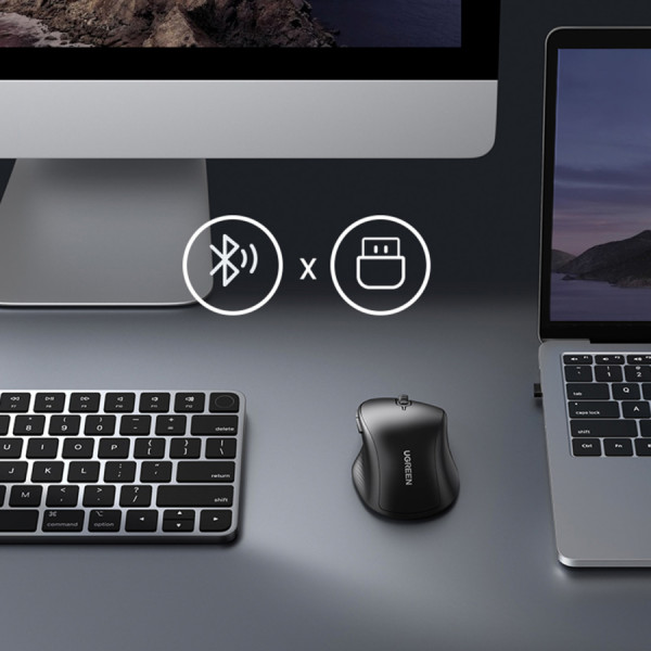 Klusa, ergonomiska bezvadu datorpele 2x AA - melna