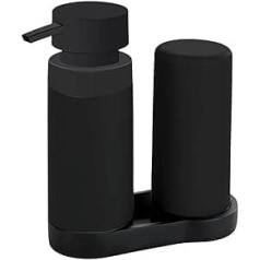 Easy Squeez-e Flushing Station, Black, Combination of Refillable Detergent and Soap Dispenser, Ideal for Bathroom, Kitchen and Guest Toilet, Capacity Approx. 250 ml per Dispenser, Dimensions 15 x 18 x