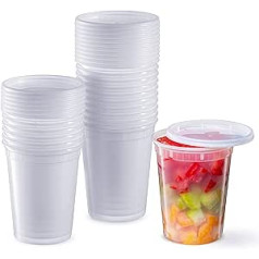 LATERN Pack of 24 Plastic Containers with Lids, 950 ml / 32 oz Reusable Storage Cups for Food, Leak-Proof Storage Containers for Soups, Deli Cups for Food Preparation