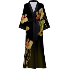 EORUBE Women's Dressing Gown Long Satin Kimono Robe Flowers Silky Bathrobe Bridesmaid Dressing Gown