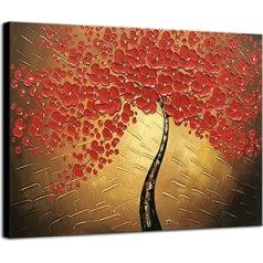Wieco Art - Red Flowers Modern Floral 100% Hand Painted Oil Paintings Artwork on Stretched and Framed Canvas Wall Art Ready to Hang for Home Decorations by Wieco Art