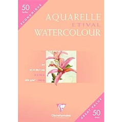 Clairefontaine Etival 96469C Cold Pressed Watercolour Paper Folder (50 Sheets, Fine-Grained, 100% Cellulose, Matte, Suitable for Students or Beginners, 300 g, DIN A4 21 x 29.7 cm) White
