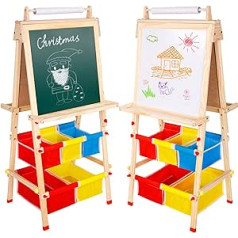 Wooden Art Easel for Children, Height Adjustable, Large Size, Double-Sided Children's Easel with Paper Roll for Children