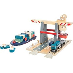 small foot Wooden Container Terminal with Moving Container Bridge Ship and Accessories from 3 Years Item No. 11378
