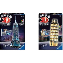 Ravensburger 3D Puzzle Empire State Building at Night, for Children and Adults & 3D Puzzle Leaning Tower of Pisa at Night, 3D Puzzle for Children and Adults, Landmark in Miniature Format
