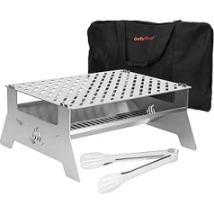 Onlyfire Table Grill, Mobile Charcoal Grill, Stainless Steel Grill System with Carry Bag and Tongs for Outdoor Garden Camping Party Beach Barbecue