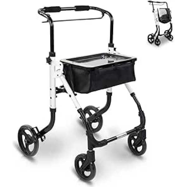 Mobiclinic®, Olimpo Rollator for Seniors, Aluminium, Foldable, Modern, with Bag, Single Lever, Adjustable, Kerb Climber, Includes Tray, Castors, Handbrake, Easy to Use