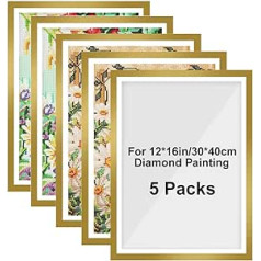 Axroad Mall 5 Pieces Diamond Painting Frame, Magnetic Art Frame for 30x40cm Diamond Painting Canvas, Self Adhesive Picture Frame for Wall, Window, Door, Home Decoration (Gold)