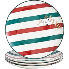 Swuut Bone China Plates Christmas Holiday Dessert Plates Salad Plates Set of 4 Dishwasher Safe (Stripes, 20cm)