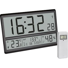 TFA Dostmann Digital XL Wall Clock, 60.4523.01, with Outdoor Temperature and Indoor Climate, Radio-Controlled Clock, 24h Display, Full Date, Black, (L) 360 x (W) 235 x (H) 28 (84) mm