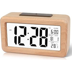 PINGHE digital alarm clock with large LCD display, date and temperature display with snooze and night light function for children, home, bedroom and office