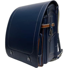 Schultasche, Ransel Randoseru, leichte Büchertasche für Mädchen und Jungen, PU-Leder, große Kapazität, Box-Schultasche mit automatischem Verschluss, Blau, 34 x 26 x 19 cm