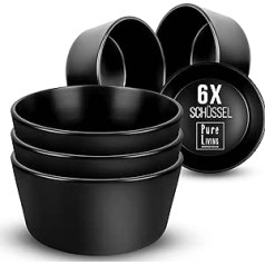 Pure Living Urban Black Line Cereal Bowls Set of 6 Manhattan in Matt Black - Premium Stoneware for Dishwasher, Microwave - Stylish Cereal Bowls, Bowls, Soup Bowl Set