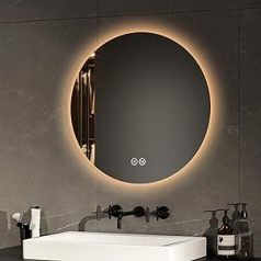 EMKE Bathroom Mirror with Lighting, Round, 50 cm Bathroom Mirror with 3 Light Colours, Dimmable, Touch, Memory Function, Energy Saving Bathroom Mirror, Wall Mirror, Round