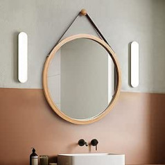 FREOSEN Bathroom Mirror Round 45cm Mirror Decoration Wooden Frame with Hooks for Bathroom, Bedroom or Dressing Room