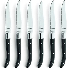 Amefa Premiere Royal Steak Laguiole Steak Knife Set | 6 Pieces | Black | with Serrated Edge | Triple Riveted Acrylic Handle | Steak Knife Set in Elegant Wooden Case | 13/0 Blade Steel | Barbecue