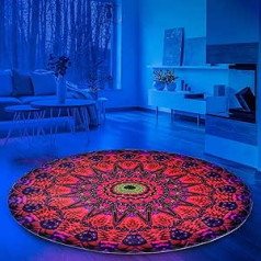 HOLAVIDA Black Light Mandala Rug, Large Round UV-Reactive Luminous Rug, Non-Slip Fluorescent Throw Mat, Glow in the Dark, Boho Floor Mat for Bedroom, Living Room, 160 x 160 cm