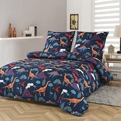 Caurbed Dino Bed Linen Boys 135 x 200 cm Children's Bed Linen Dinosaur Children's Bed Linen + 1 x Pillowcase 80 x 80 cm Duvet Cover Microfibre Teenage Bed Linen (Dinosaur, 135 x 200 cm)