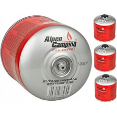 Alpen Camping IK008 4 x 877 ml / 500 g Gas Cartridge with Propane-Butane Screw Cartridge with 7/16 Inch Connection for Gas Stove Camping Stove Bunsen Burner Soldering Torch EN417 (4)