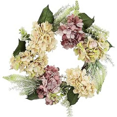 Rattan Wreath with Artificial Hydrangea Hydrangea Blossoms Flowers Artificial Flower Wreath Decorative Wall Wreath Door Wreath for Hanging Flower Wreath Country House Wreath Front Door Decoration