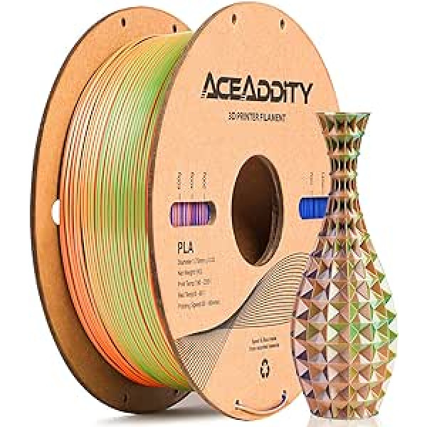 Aceaddity Silk Magic PLA 3D Printer Filament, Two-Tone Co-Extrusion, 1.75mm, 3D Printing PLA Filament, Shiny Silk, Co-Extruded PLA, Dimensional Accuracy +/- 0.03mm, 1kg (Blue-Green-Orange)