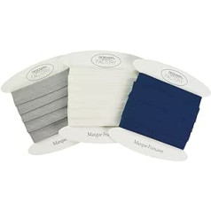 Set of Cotton Bias Binding Tape - Colours: Ecru, Light Grey and Navy Blue - Easy to Sew and Ideal for Finishing Your Creations (5 Metres per Colour), Set F)