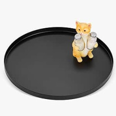 Yvttve Round Tray Black Metal with Non-Slip Serving Tray, Decorative Plate, Decorative Tray, Matt and Decorative Bowl (Diameter 32 cm, Black)
