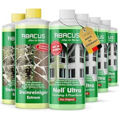 ABACUS® Nell Ultra® Grünbelagentferner 4L + Steinreiniger Extrem 2L | Entfernt Grünbelag & Algen mit Langzeitschutz in Minuten! | Algenentferner Pilzentferner Flechtenentferner Algizid Algenvernichter