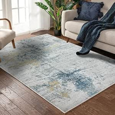 Safunion Rug Modern Abstract Rugs for Living Room Bedroom Dining Room Non-Slip Soft Carpet Floor Mat (Abstract Grey/Blue/Gold/Multicolor, 120x160cm)