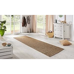 BT Carpet Nature Runner Indoor and Outdoor - Loop Kitchen Runner Non-Slip Flat Weave Short Pile Wool Look Fineloop Kitchen Rug for Hallway, Kitchen, Garden, Patio, Bathroom - Natural Brown, 80 x 350