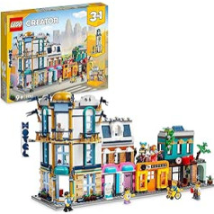 LEGO 31141 Creator 3-in-1 Main Street to Art Deco High Rise or Market Street Model Building Set, Construction Toy with Hotel, Cafe, Apartments and Shops, Creative Model Kit