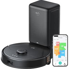 eufy X8 Pro Robot Vacuum Cleaner with Suction Station & Mop Function, Twin Turbine™ 2× 4,000Pa Suction Power, Active Detangling Brush & iPath™ Laser Navigation, Ideal for carpets, wood and pet hair