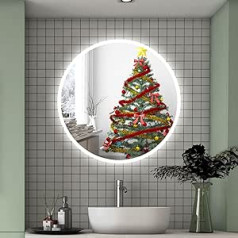 Aica Sanitär LED Bathroom Mirror Round 50 cm Touch Anti-Fog Wall Mirror with Lighting Light Mirror Bathroom Mirror with Lighting