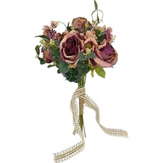 DRW Bridal Bouquet Mallow Rose with Roses and Wildflowers Artificial Bouquet Bridal Mallow Vintage Style 56 x 32 cm Diameter