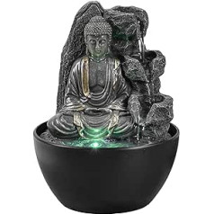 Relaxing Buddha Indoor Fountain - Waterfall - Decoration Zen Feng Shui Lucky Charm - Gift Idea Clever and Useful Small Price - Table Fountain with LED Light - Height 18 cm - Revata Zen'Light