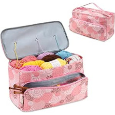 Crochet Bag, Yarn Storage Organiser Tangle Free with 3 Eyelets, Knitting Project Bag and Totes Organiser, Large Craft Supplies Bag (Pink)