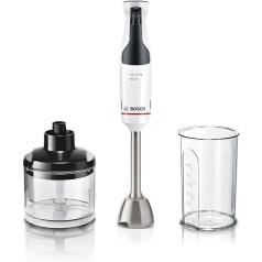 Bosch ErgoMaster Series 4 MSM4W220 Hand Blender, Chopper, One-Handed Operation, Stainless Steel Blades, Wear-free Ceramic Coupling, Mixing Cup, QuattroBlade, AntiSplash, Switch-on Lock, 600 W, White