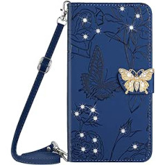 Vqwq Mobile Phone Case for Xiaomi Redmi Note 11-1.5M Lanyard Glitter Butterfly Protective Case for Xiaomi Redmi Note 12S 4G / Redmi Note 11 Leather Case Card Slot Flip Flip Case Magnet [HT03] Blue 1