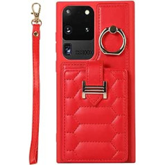 Vqwq Leather Wallet Case for Samsung Galaxy S20 Ultra - Card Slot Flip Shockproof Lanyard Protective Case Wallet Metal Kickstand Leather Purse CaseSamsung Galaxy S20 Ultra [ZYSK] -Red