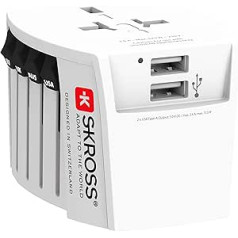 SKROSS | 1.302960 | MUV USB (2xA) | Universal 2-Pin Travel Adapter - Complete with 2 USB Charging Ports. Voltage and Power: 100V - 250W / 250V - 625W Anti-Shock Protection