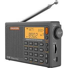 SIHUADON R-108 Small Portable Radios Rechargeable Battery Radio FM AM SW Airband Radio World Receiver Digital Radio with ATS Station Memory Sleep Function (Grey)