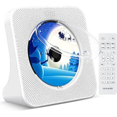 KOVCDVI CD Player with Speaker CD Player Bluetooth 5.0 CD Player Desktop with Remote Control Dust Cover Screen FM Radio Timer USB Playback AUX Playback Headphone Jack White