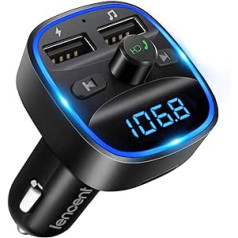 LENCENT Bluetooth FM Transmitter Car Adapter for Car Radio, Hands-Free Calling, 2 USB Ports, Supports SD Card USB Sticks