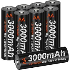 CITYORK 3000 mAh AA NI-MH Rechargeable Batteries High Capacity 1200 Cycles Rechargeable Battery AA with Storage Case [Pack of 8]
